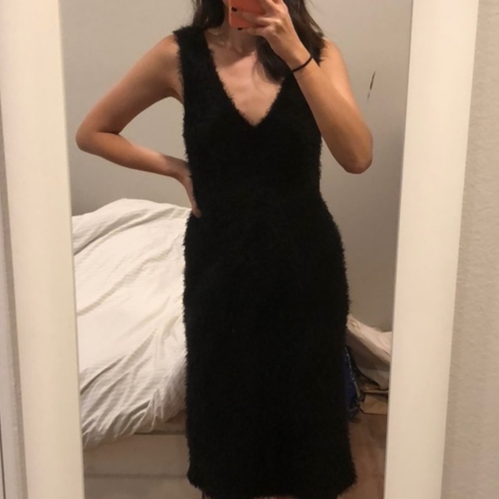 LIKE NEW Fuzzy Zara Black Midi Dress Soft Stretchy Winter Cozy Christmas Warm - Picture 4 of 4
